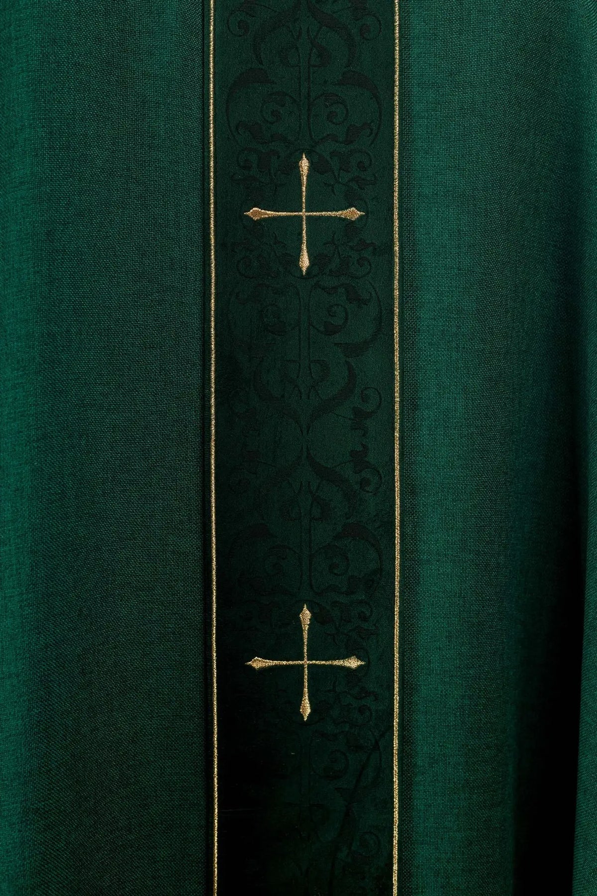 Green Chasuble with Embroidered Band and Cross Motif