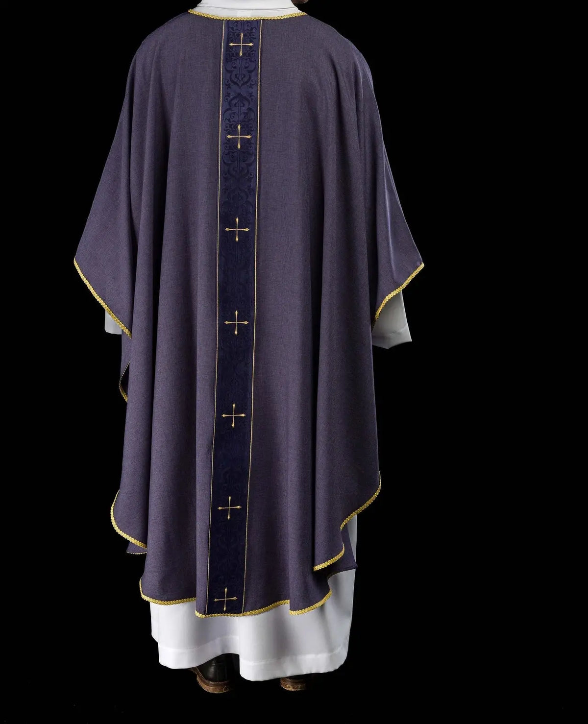Purple Chasuble with Embroidered Band and Cross Motif