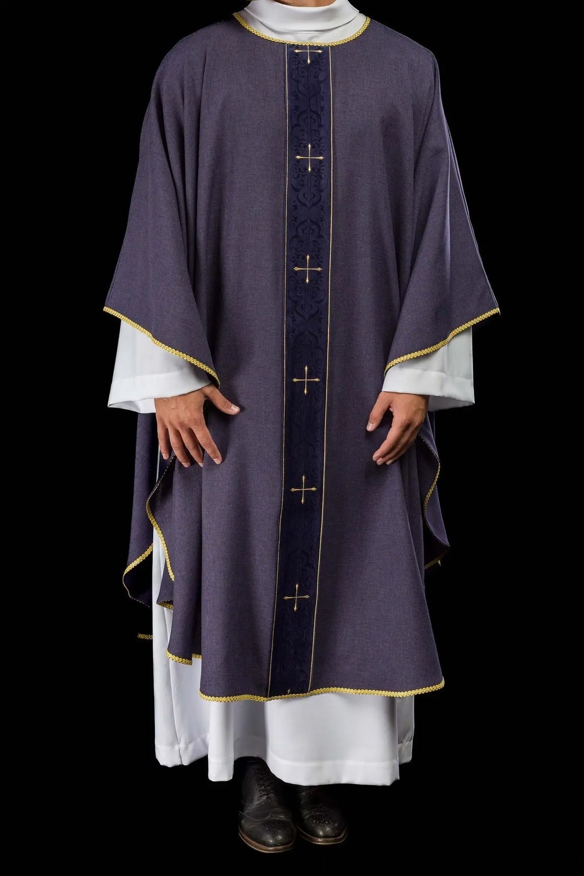 Purple Chasuble with Embroidered Band and Cross Motif