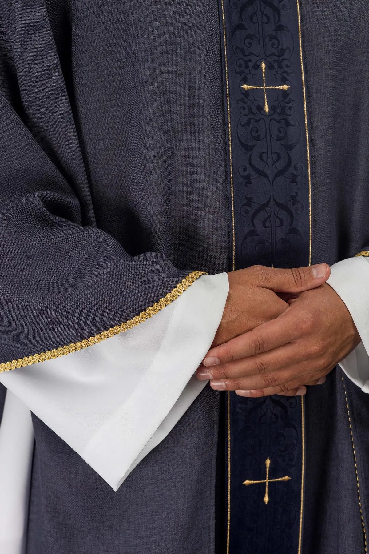 Purple Chasuble with Embroidered Band and Cross Motif