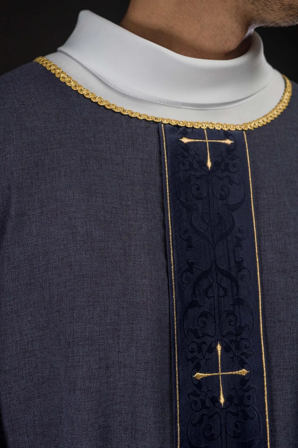 Purple Chasuble with Embroidered Band and Cross Motif