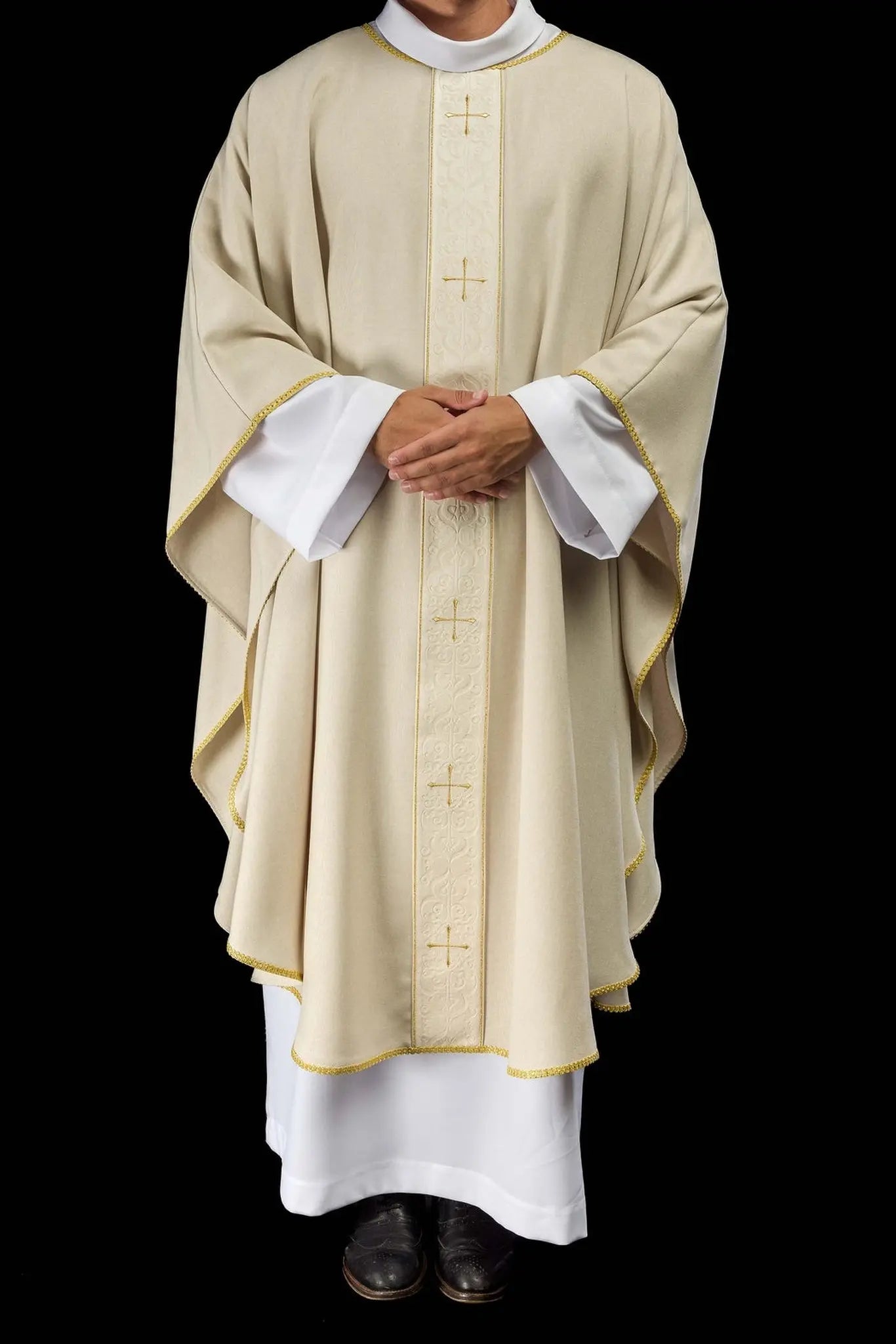 Ecru Chasuble with Embroidered Band and Cross Motif