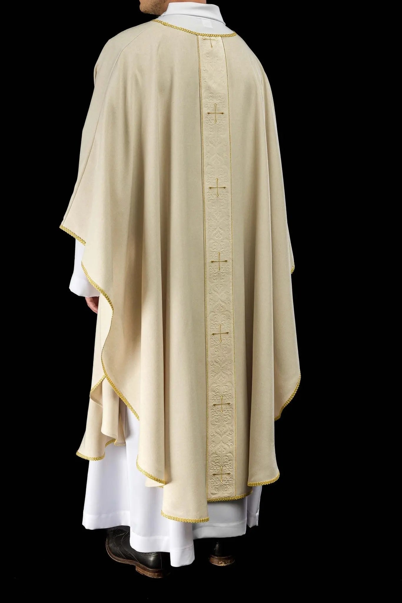 Ecru Chasuble with Embroidered Band and Cross Motif
