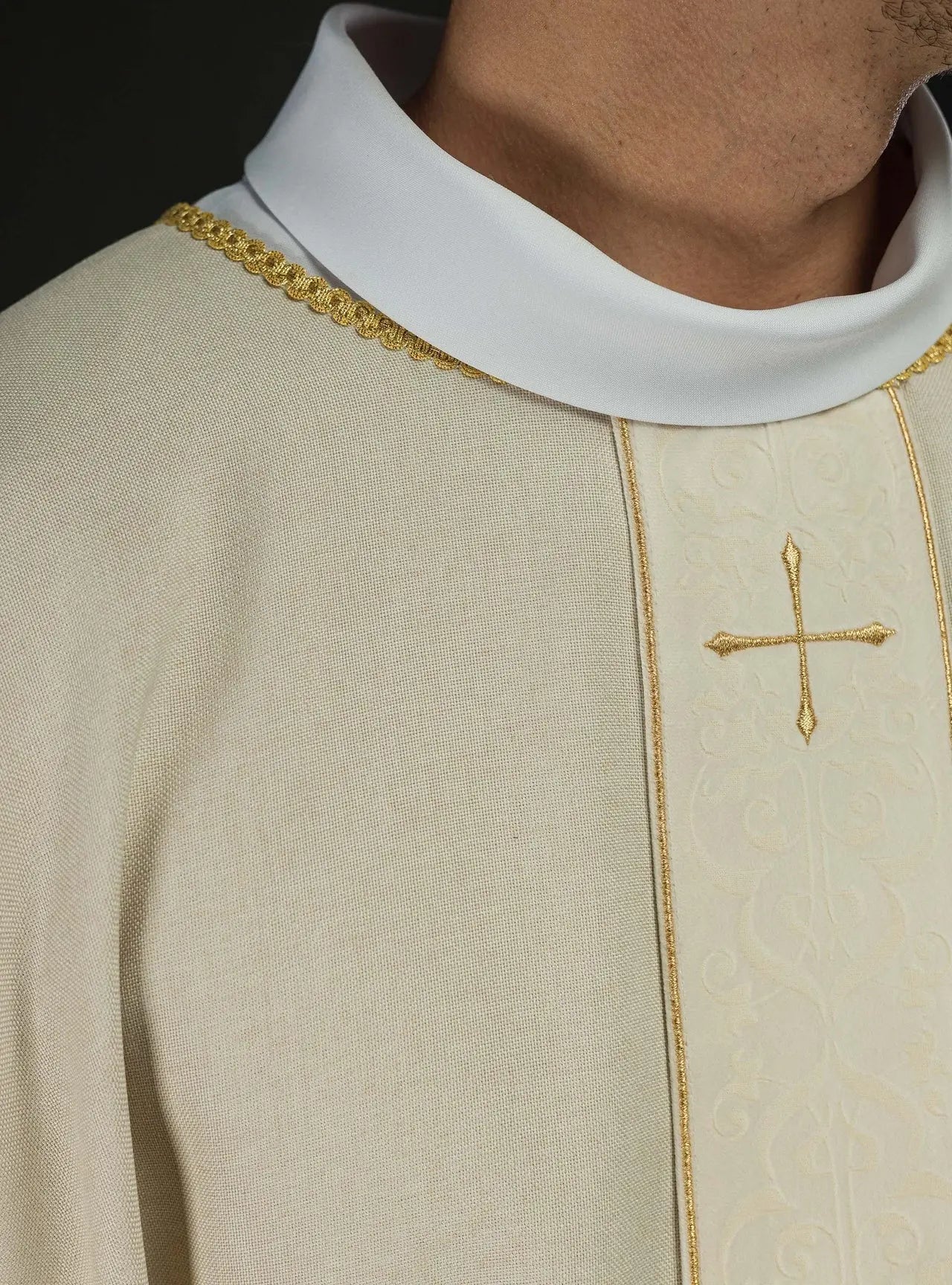 Ecru Chasuble with Embroidered Band and Cross Motif