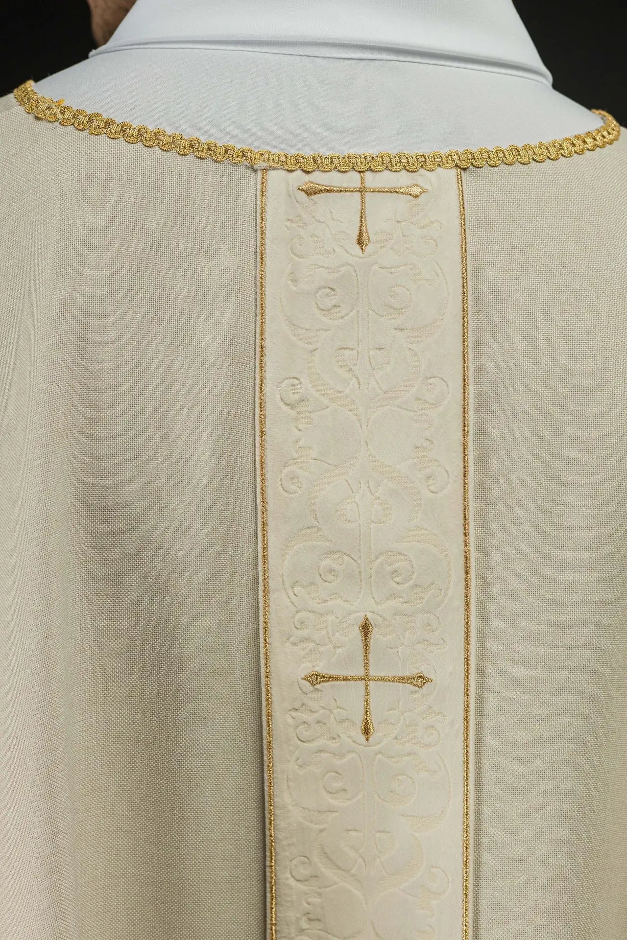 Ecru Chasuble with Embroidered Band and Cross Motif