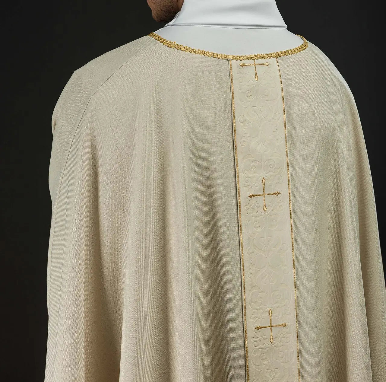 Ecru Chasuble with Embroidered Band and Cross Motif