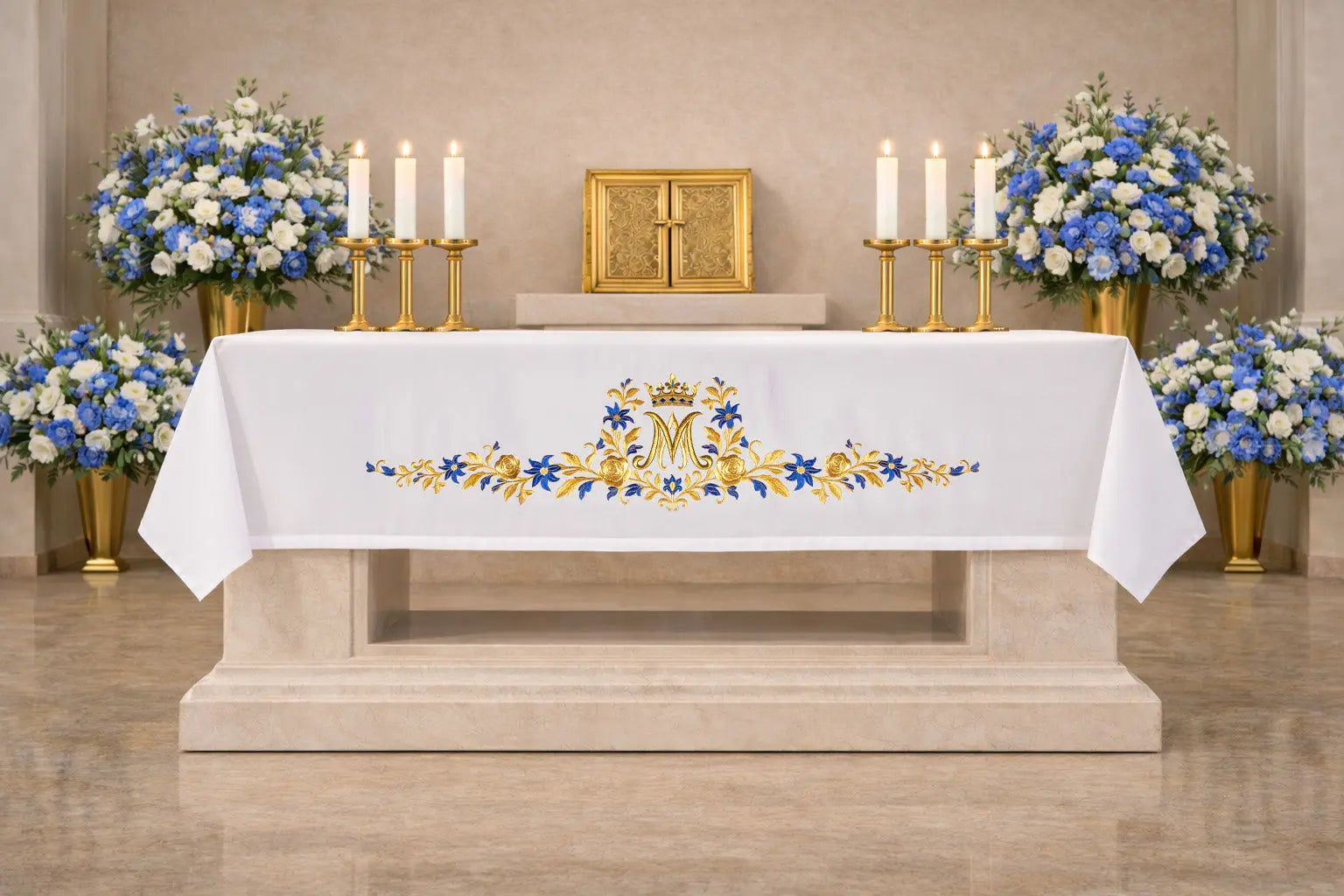Altar Cloth with Marian Monogram Embroidery