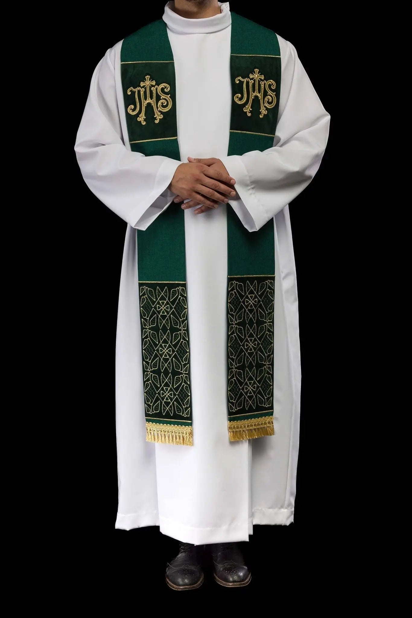 Green Velvet Stole with Embroidered IHS Motif