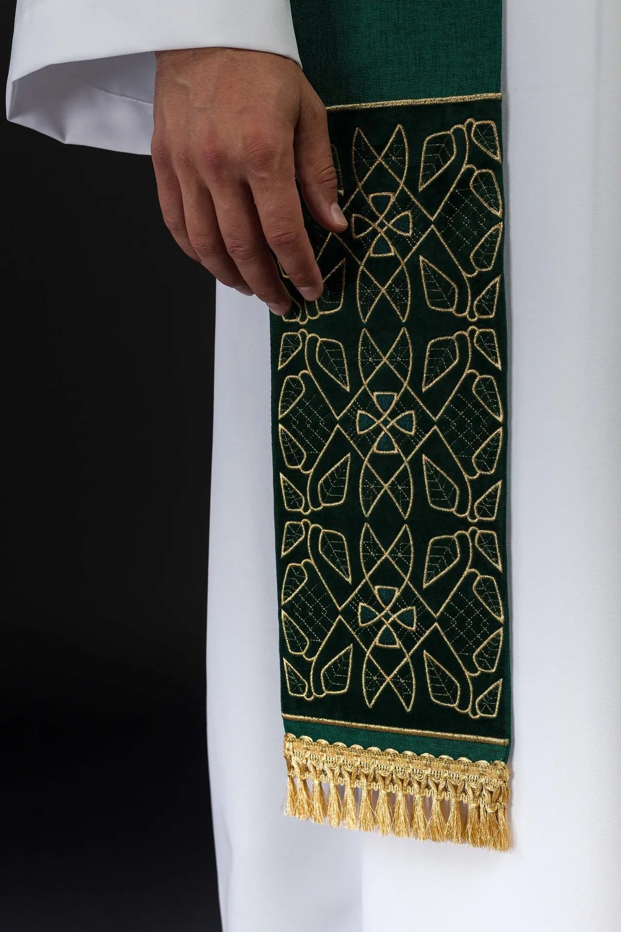 Green Velvet Stole with Embroidered IHS Motif