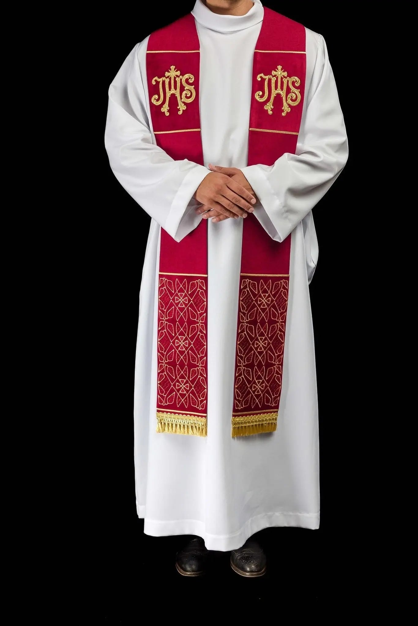 Red Velvet Embroidered Stole with IHS Motif