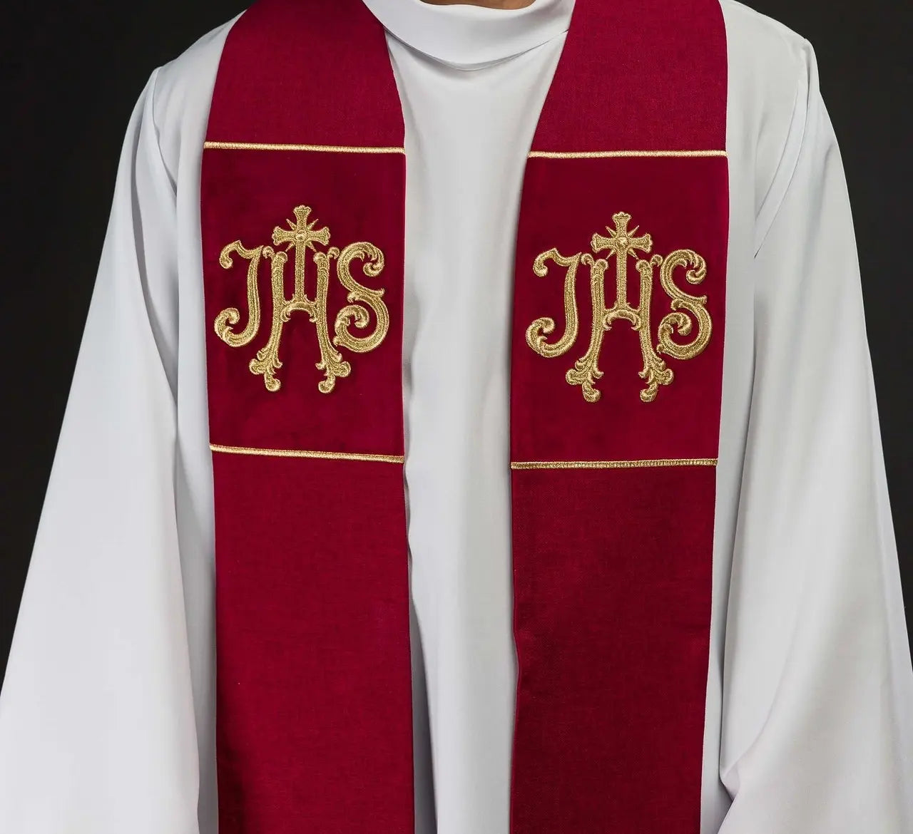 Red Velvet Embroidered Stole with IHS Motif