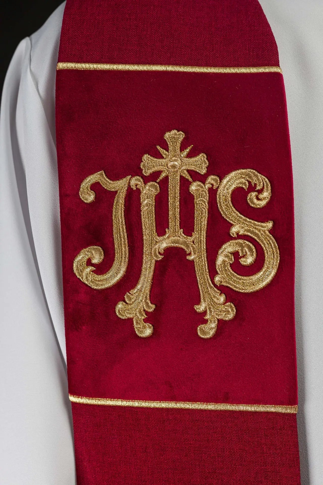 Red Velvet Embroidered Stole with IHS Motif