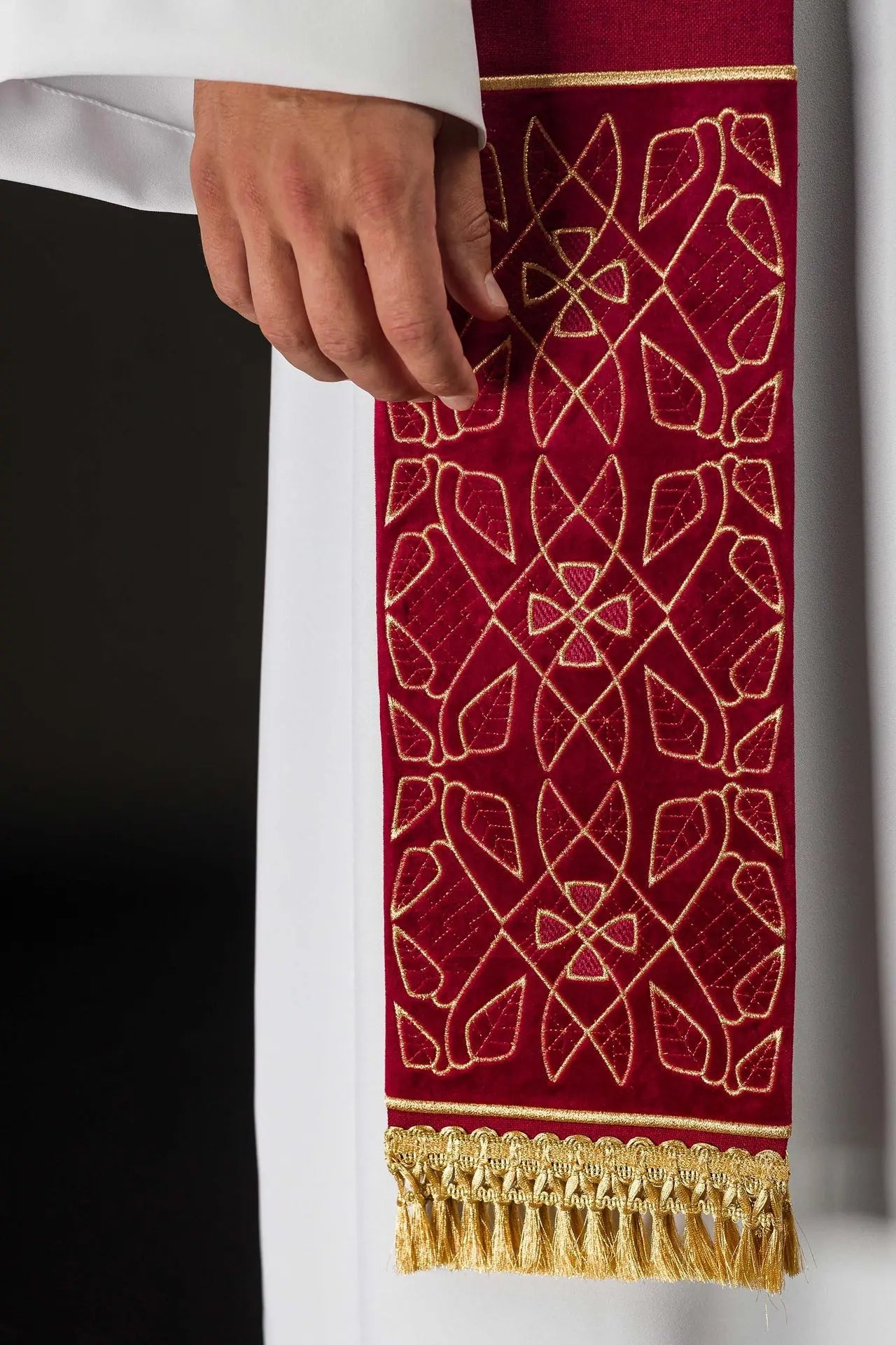 Red Velvet Embroidered Stole with IHS Motif