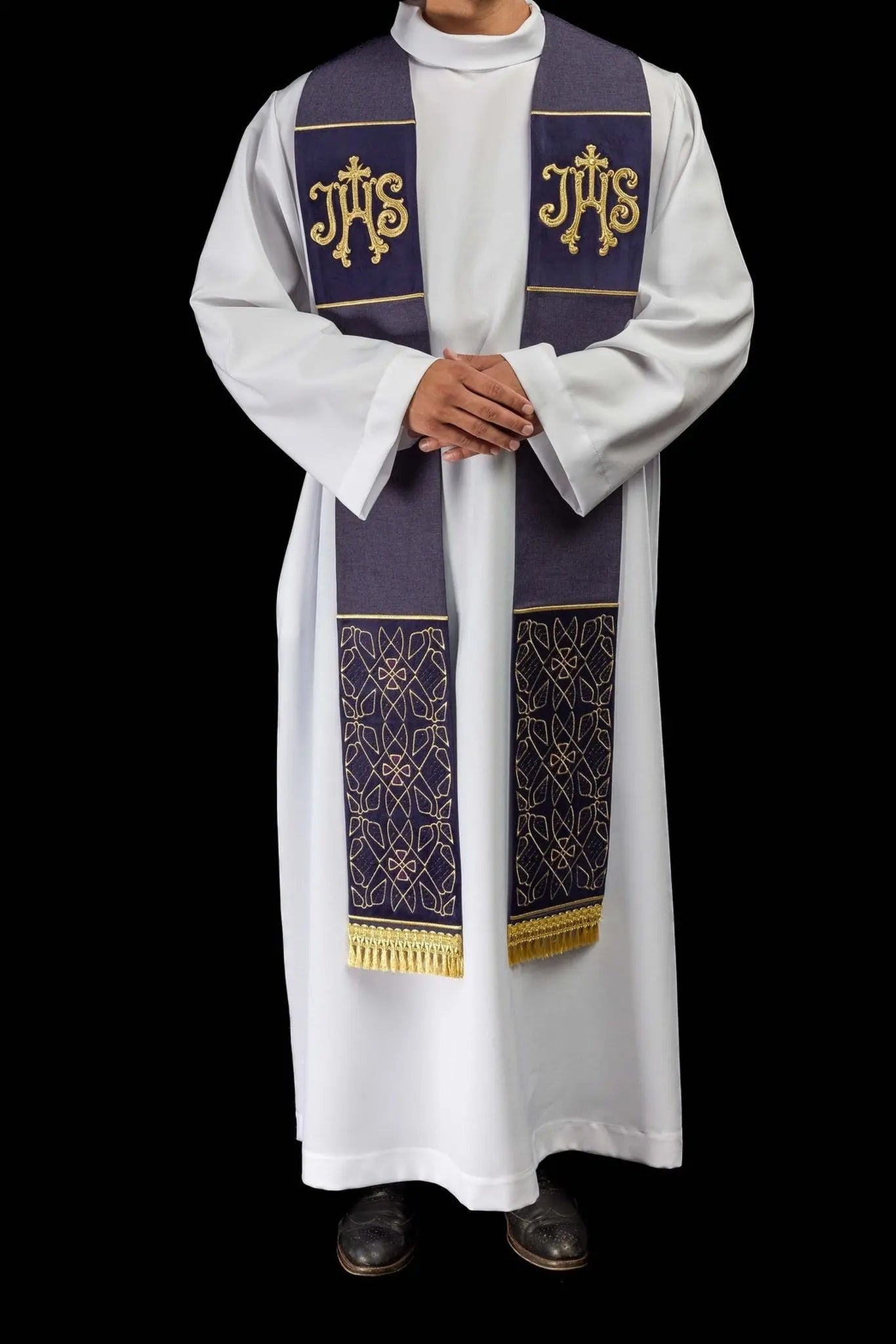 Purple Velvet Embroidered Stole with IHS Motif