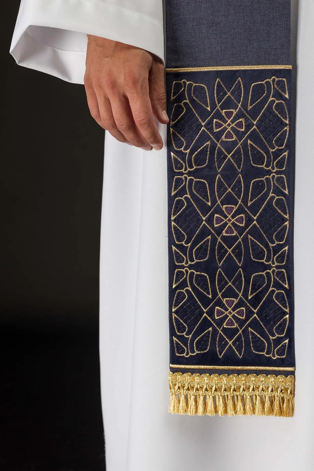 Purple Velvet Embroidered Stole with IHS Motif