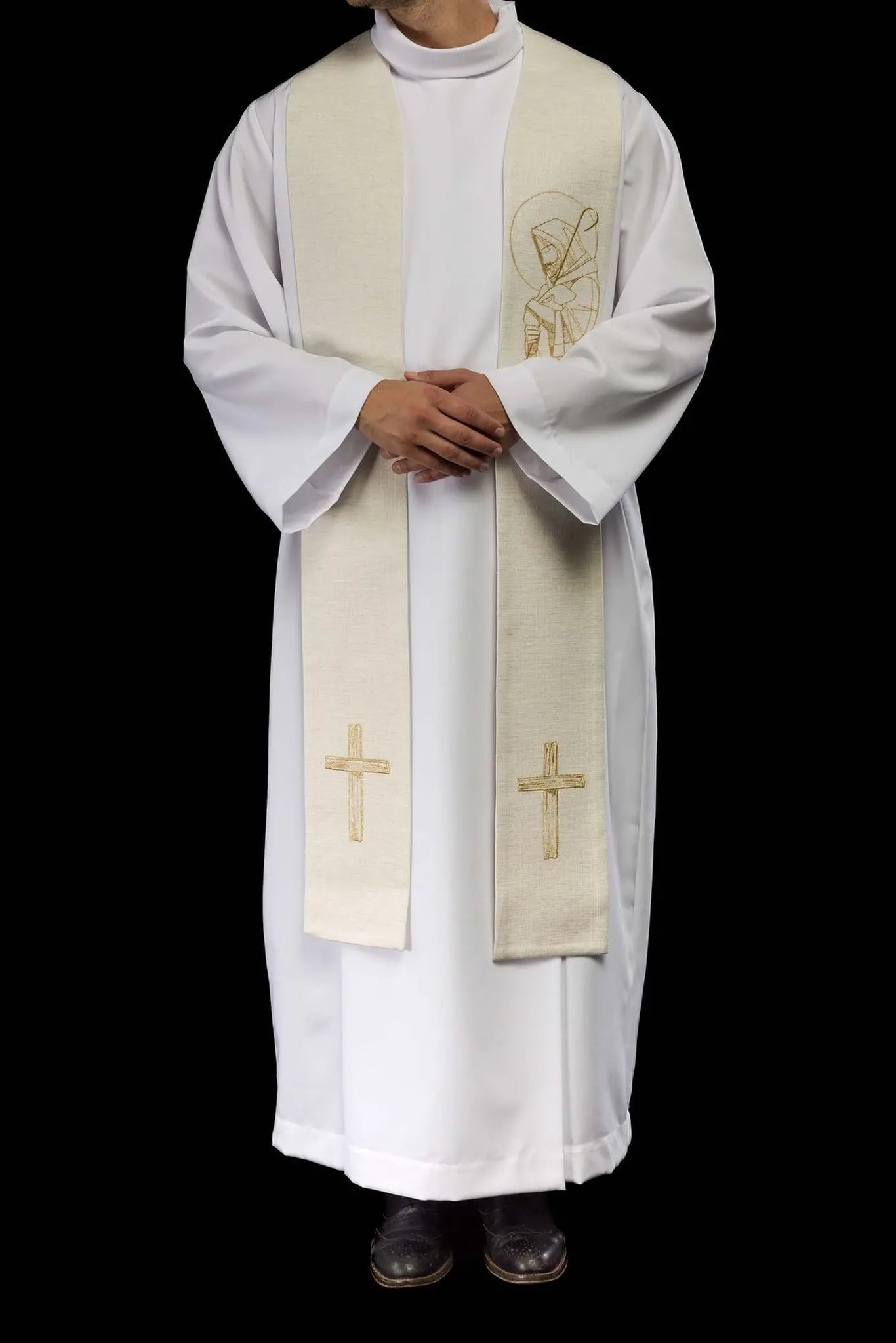 Étola brodée « Jésus le Bon Pasteur » en écru