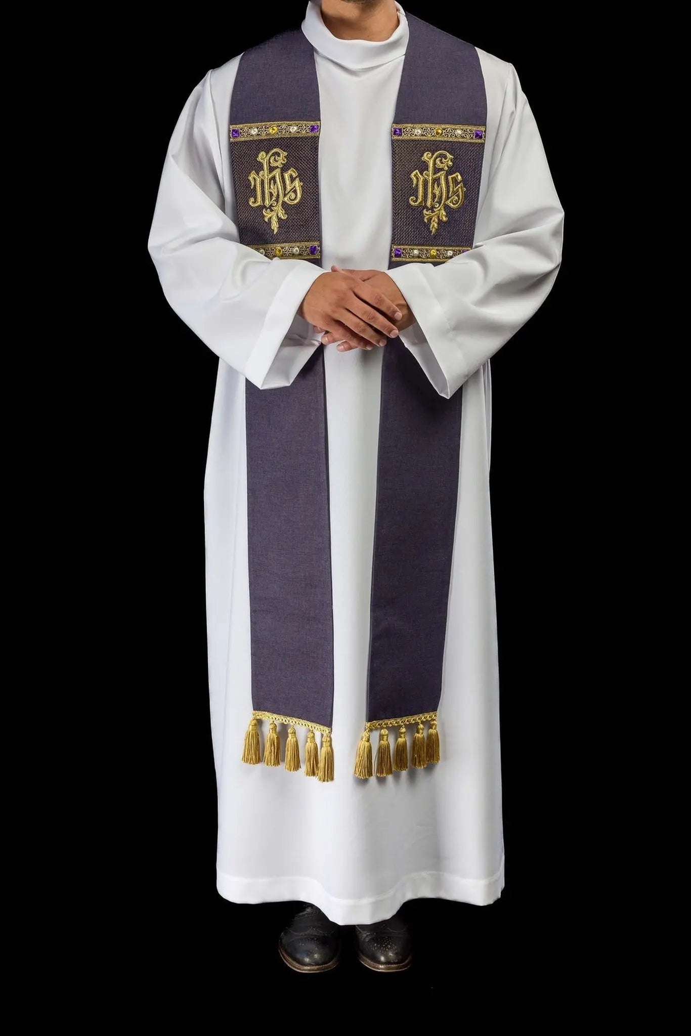 Purple Embroidered Stole with IHS Motif