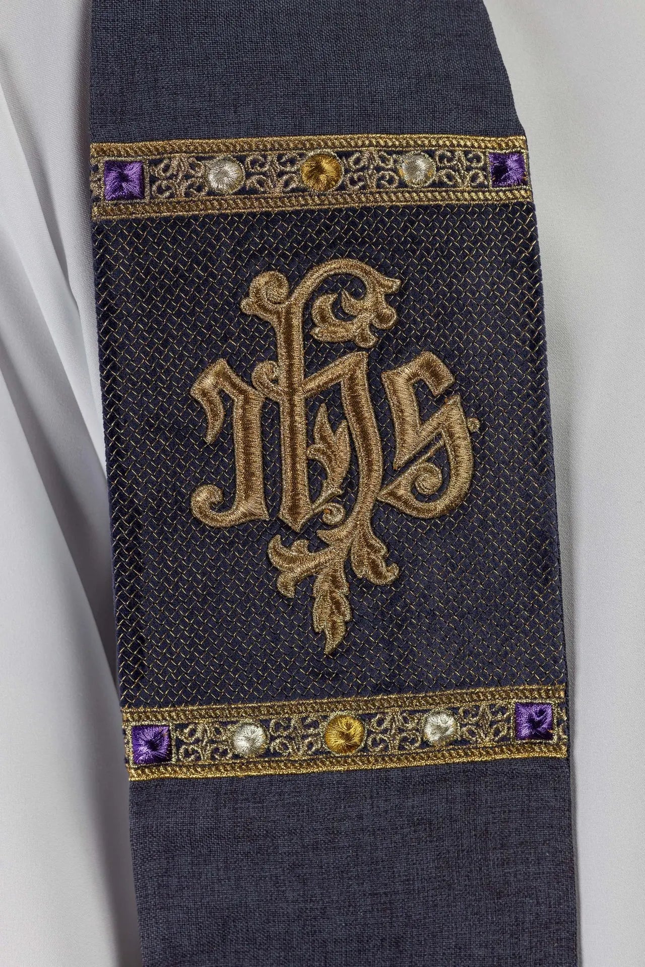 Purple Embroidered Stole with IHS Motif