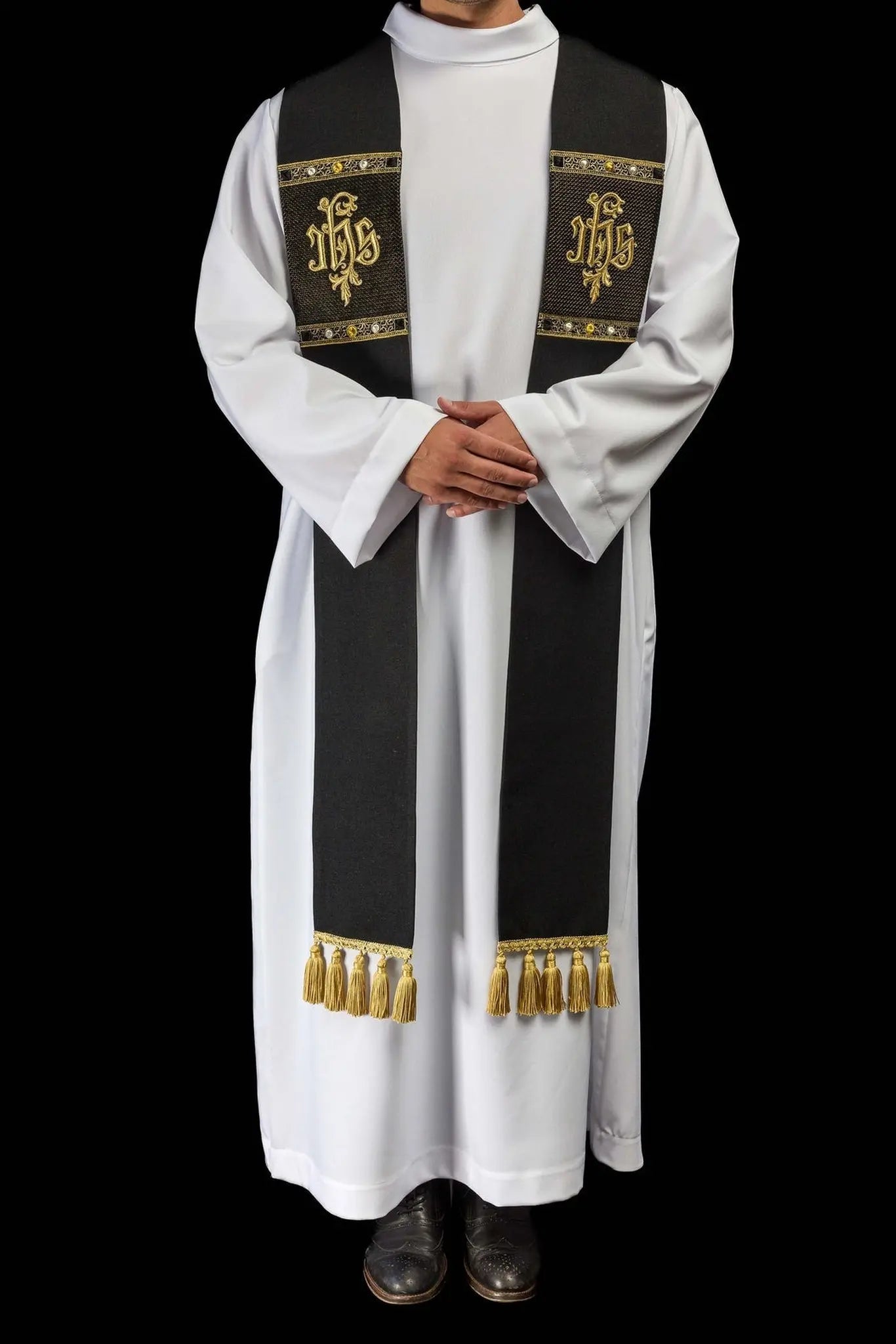 Black Embroidered Stole with IHS Motif