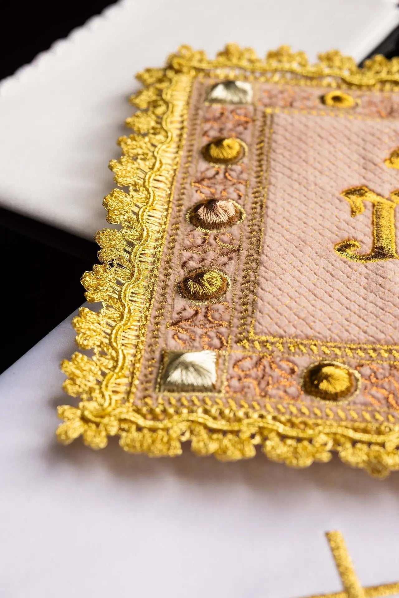 Velvet Pink Chalice Linen Set with Embroidered IHS Symbol