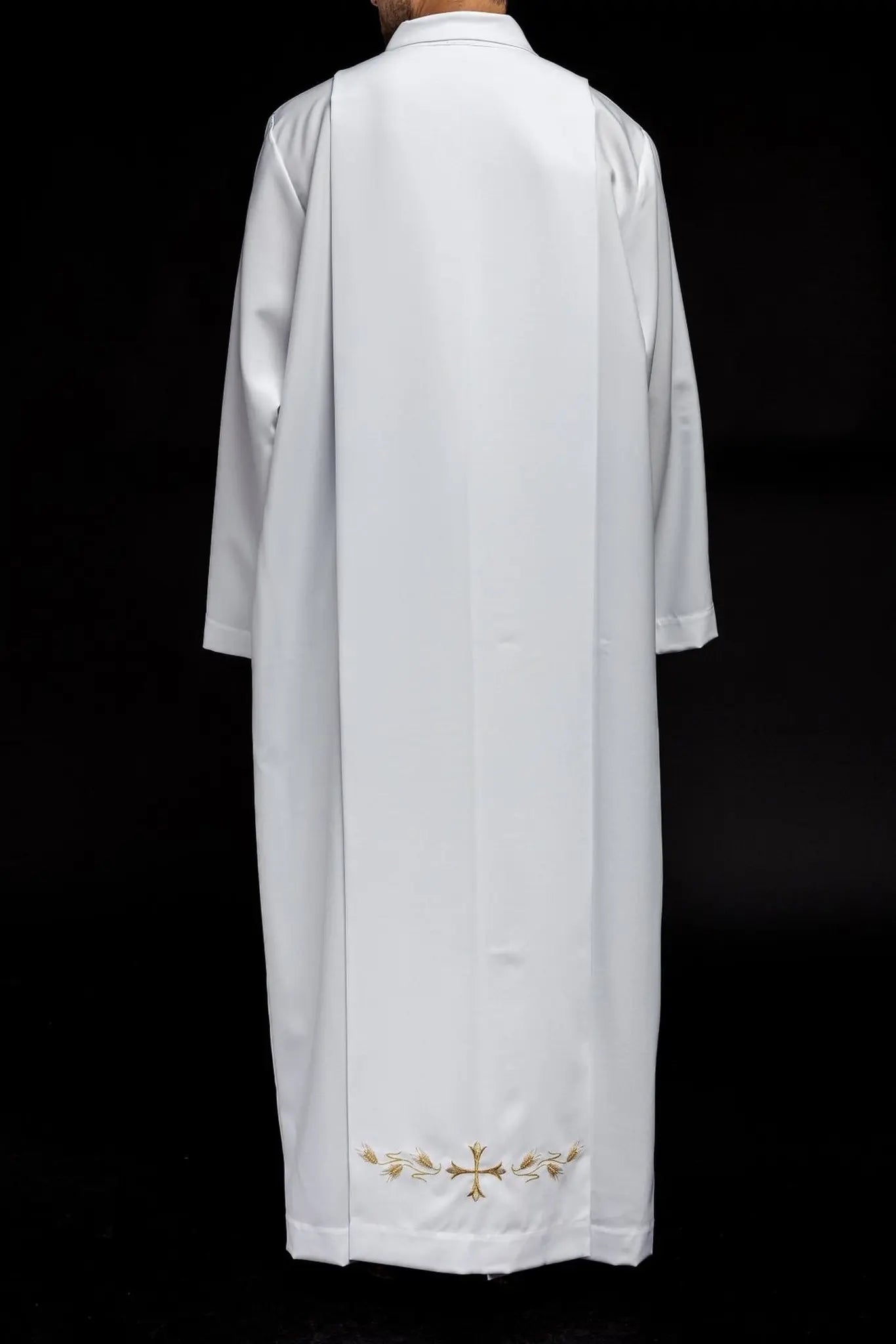 Plain priest's robe with turtleneck and cross embroidery White