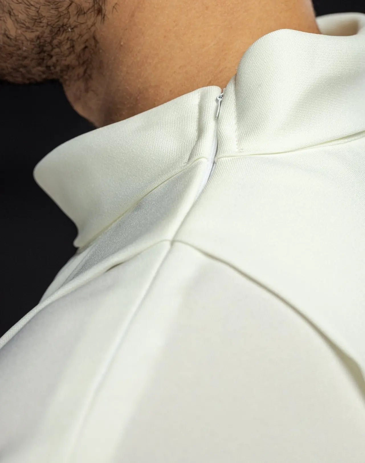 Embroidered turtleneck priest's robe Ecru
