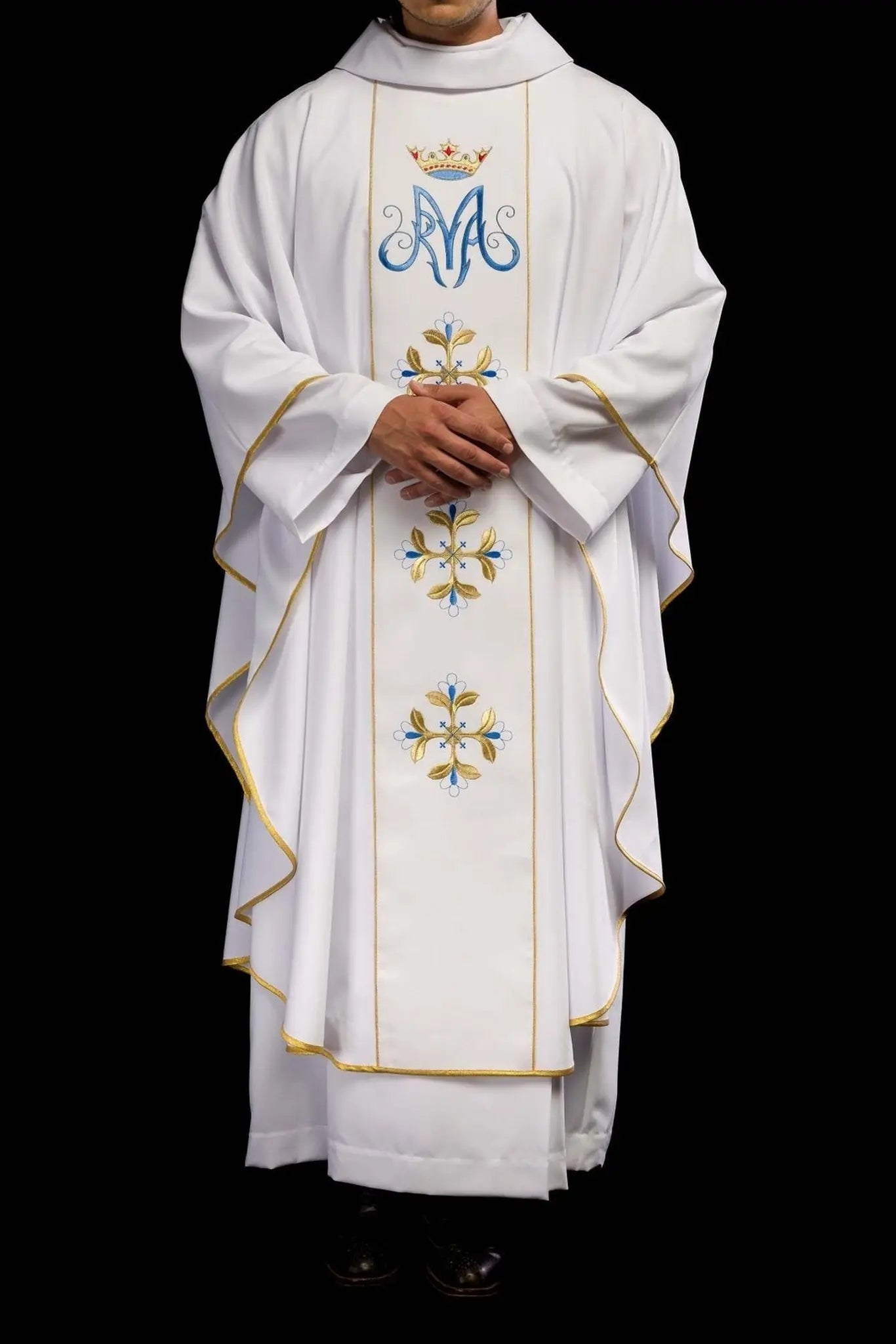 White Marian liturgical chasuble with belt