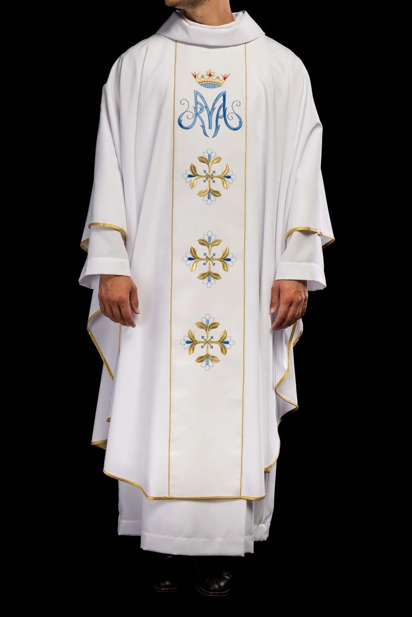 White Marian liturgical chasuble with belt