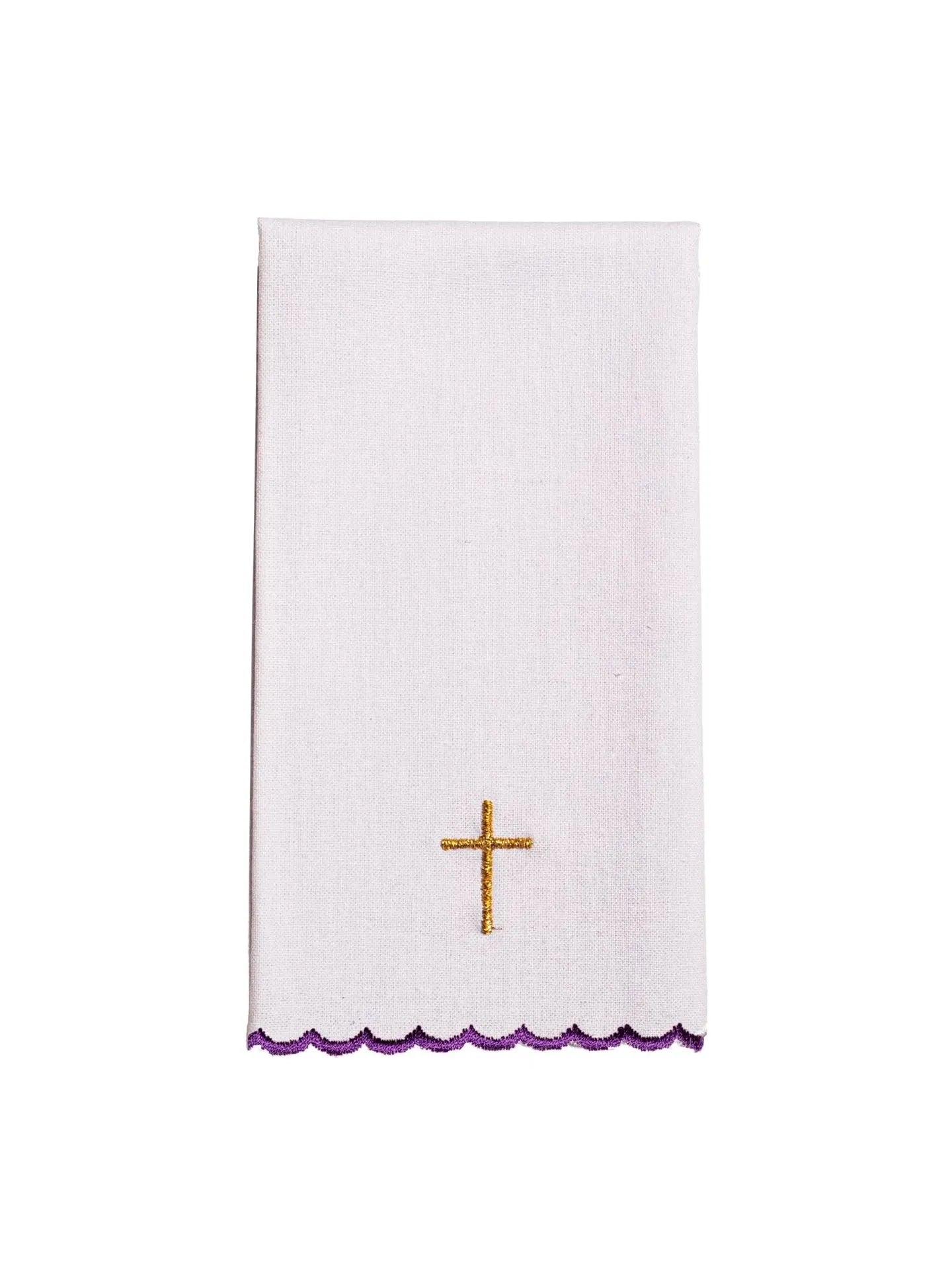 Purple embroidered chalice linen with cross motif