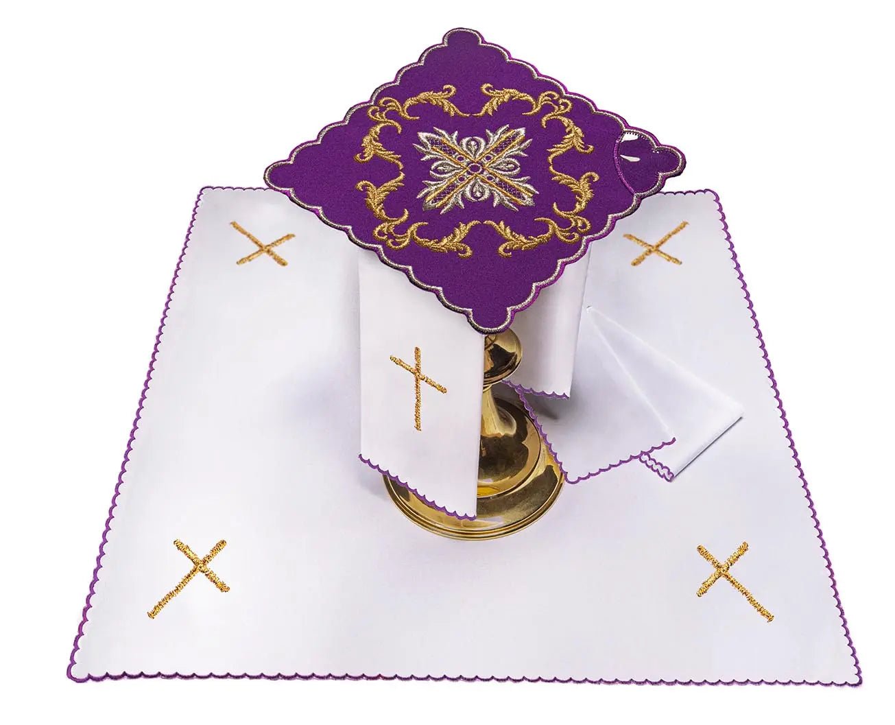 Lin de calice violet brodé avec motif de croix