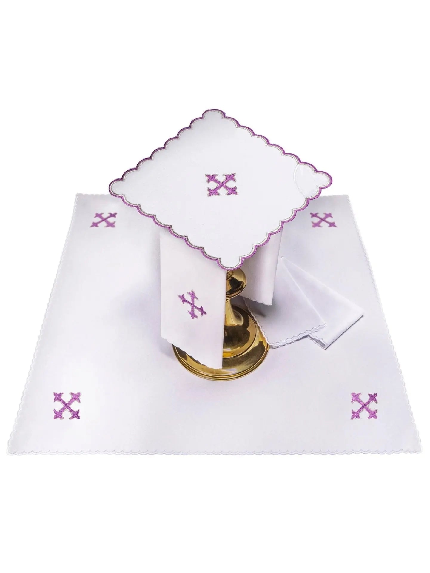 Ensemble de linge de calice brodé violet avec croix