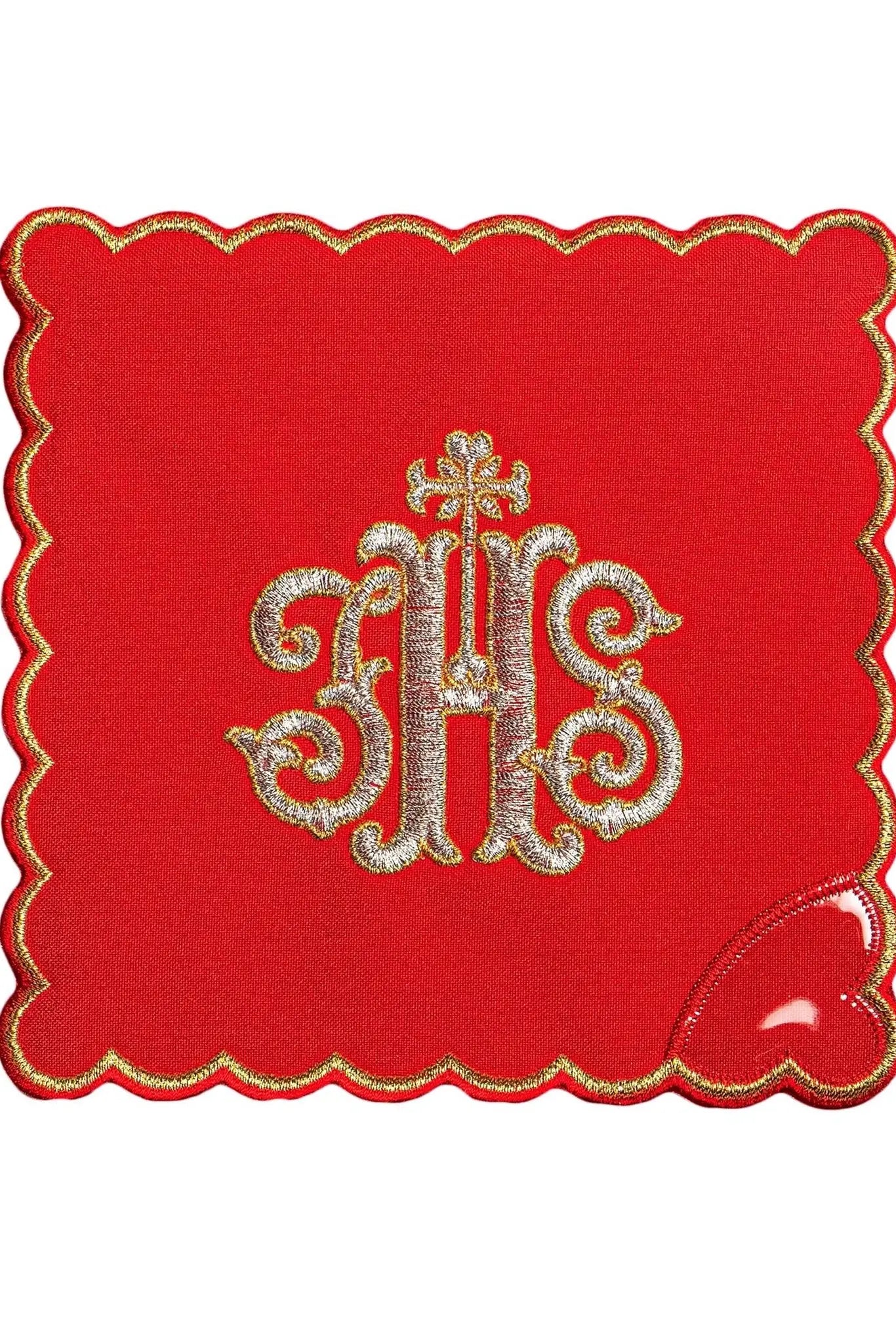 Linge de calice brodé IHS Rouge