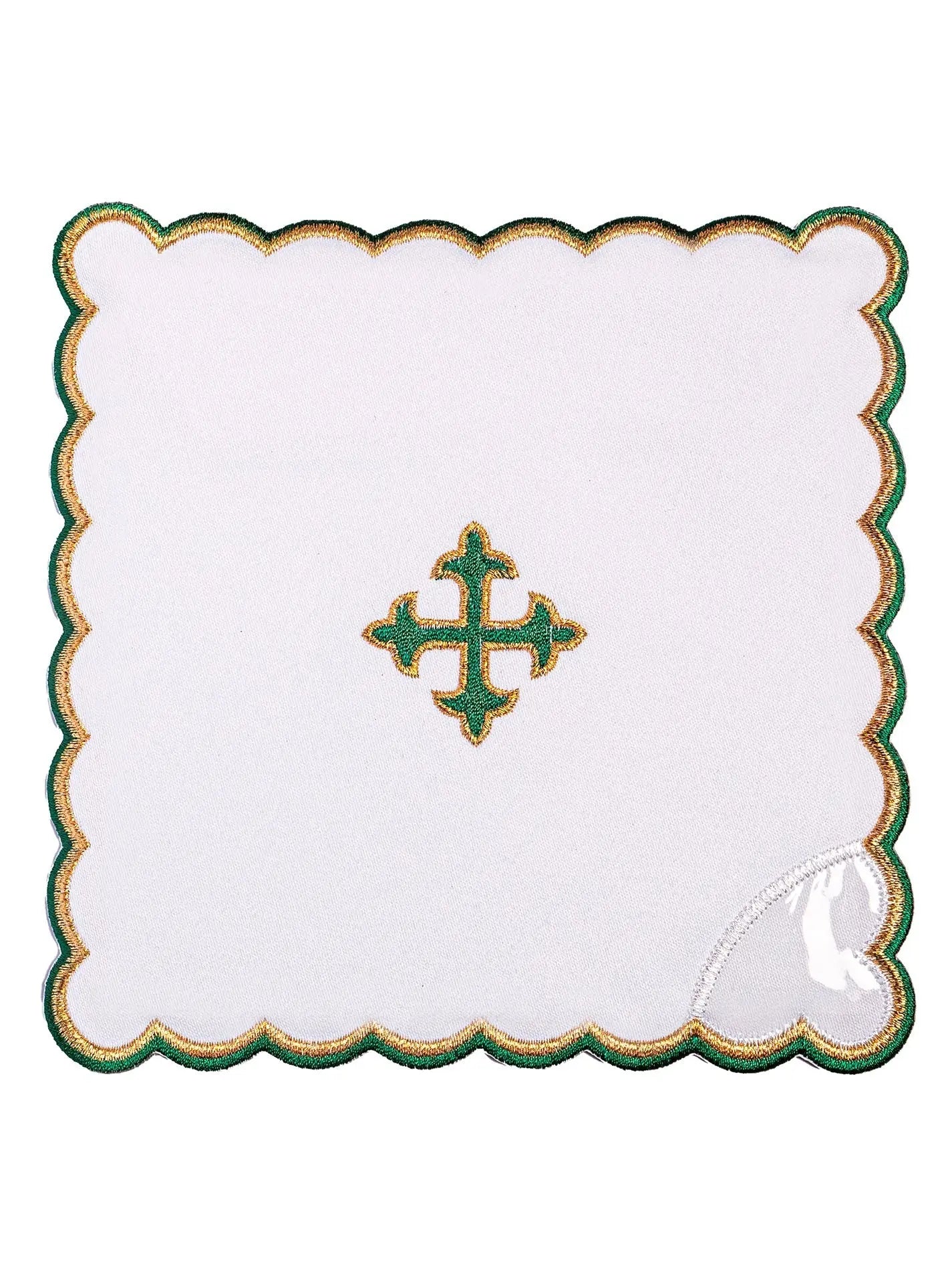 Linge de calice brodé croix verte