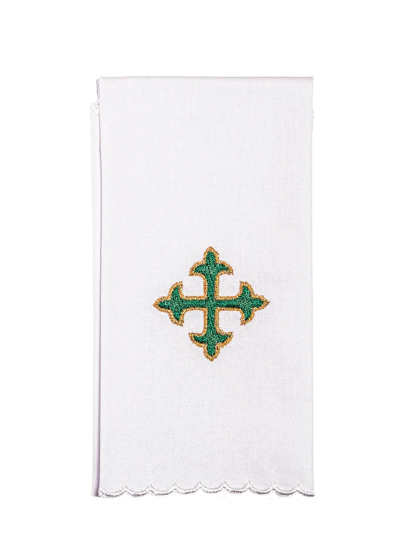 Linge de calice brodé croix verte