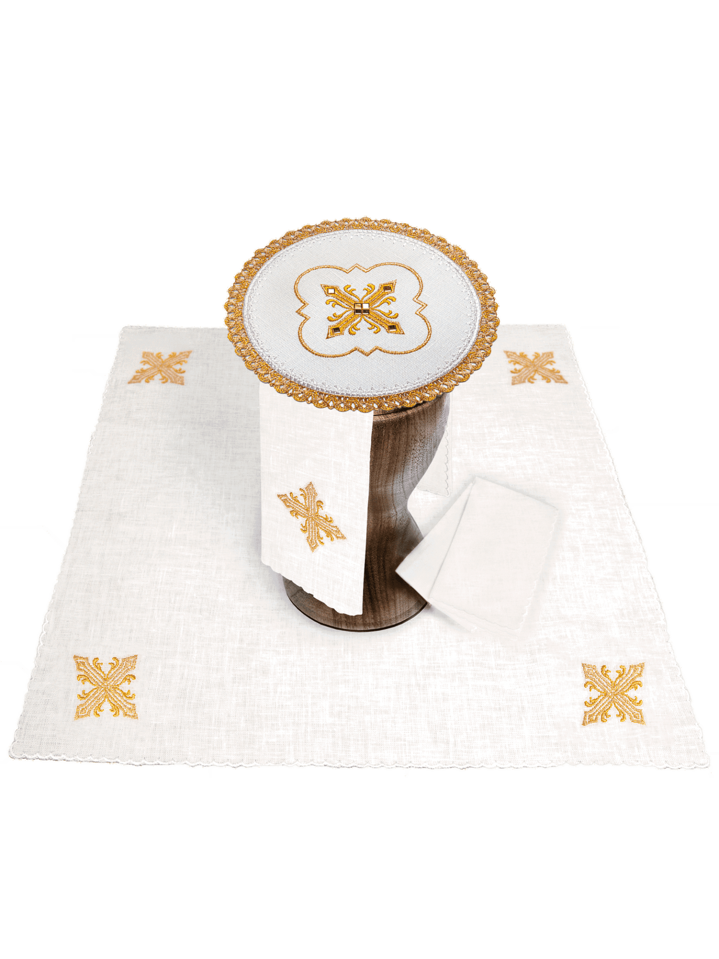 Bielizna kielichowa lniana bogato haftowana z kamieniami