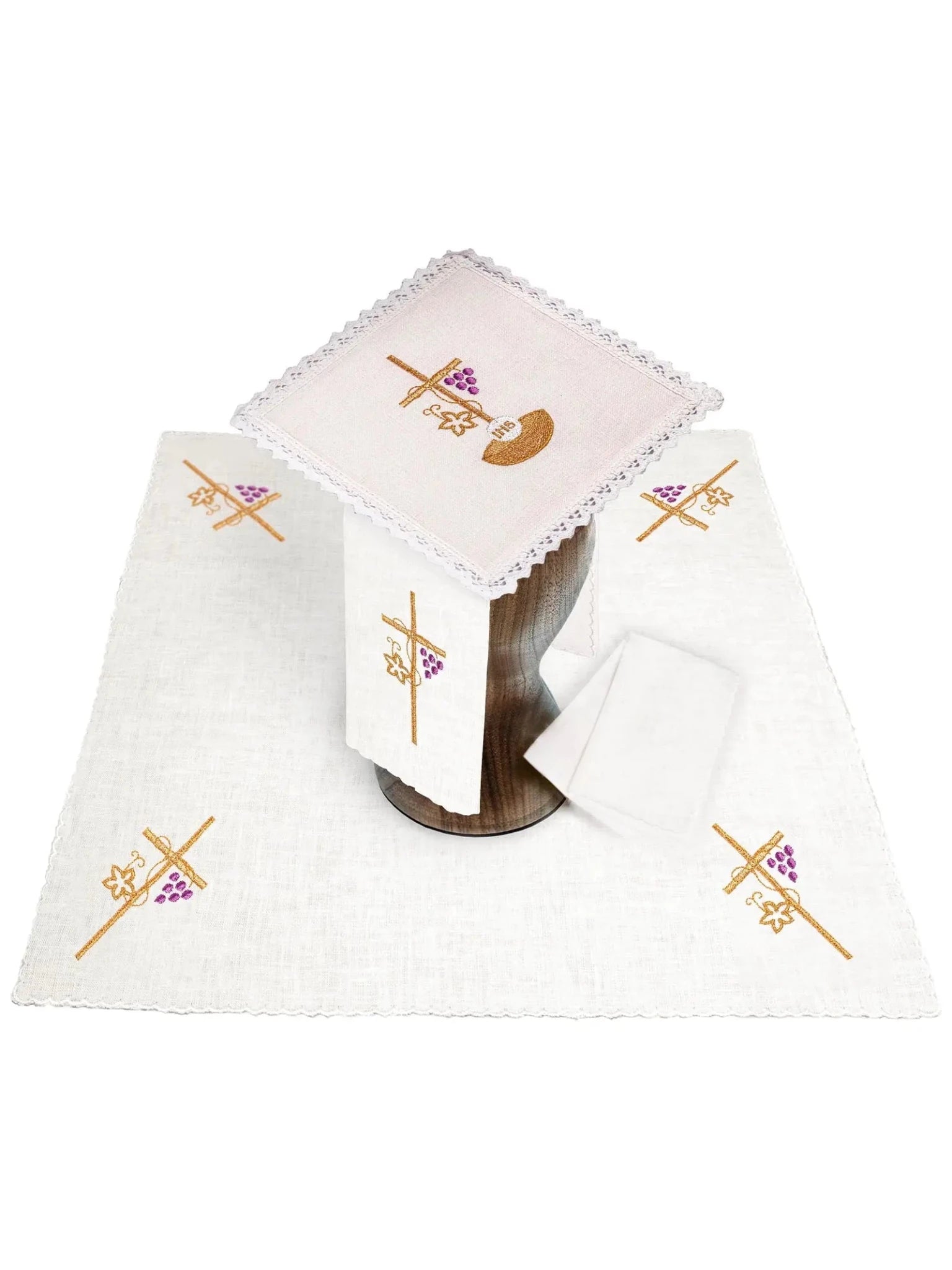 Lin de calice en lin brodé IHS Croix de raisin