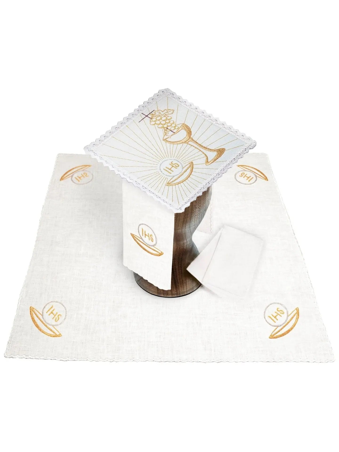 Ensemble de calice en lin brodé avec motif eucharistique
