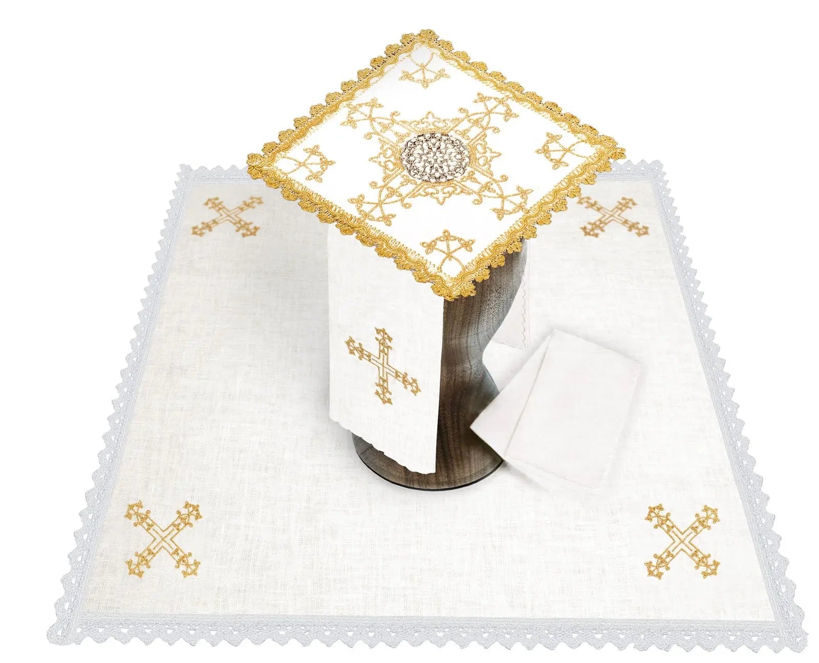 Nappe de calice en lin avec décoration métallique