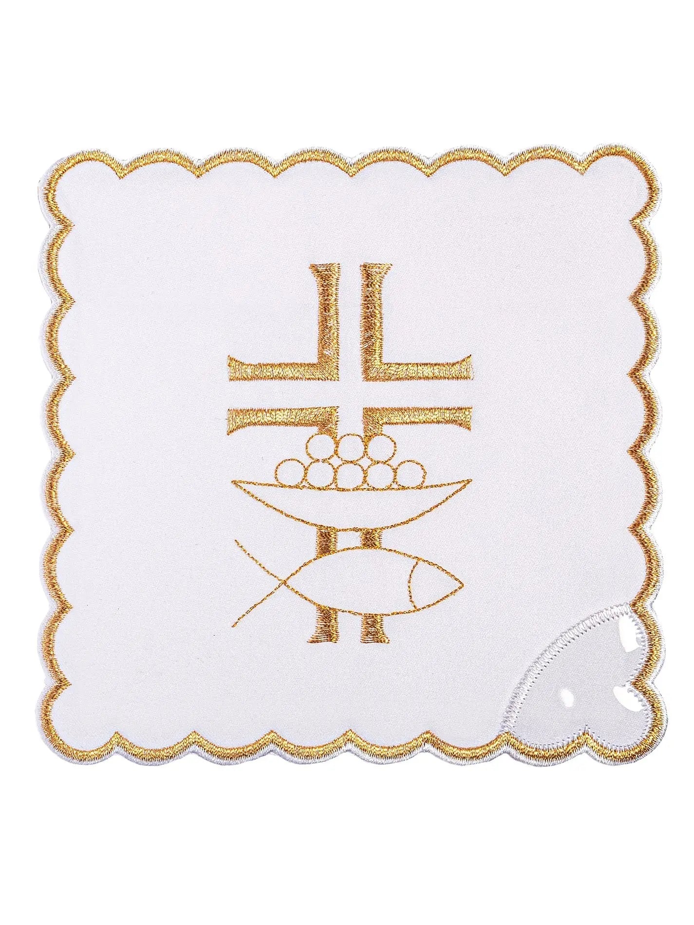 Ensemble de linge de calice brodé : croix eucharistique dorée