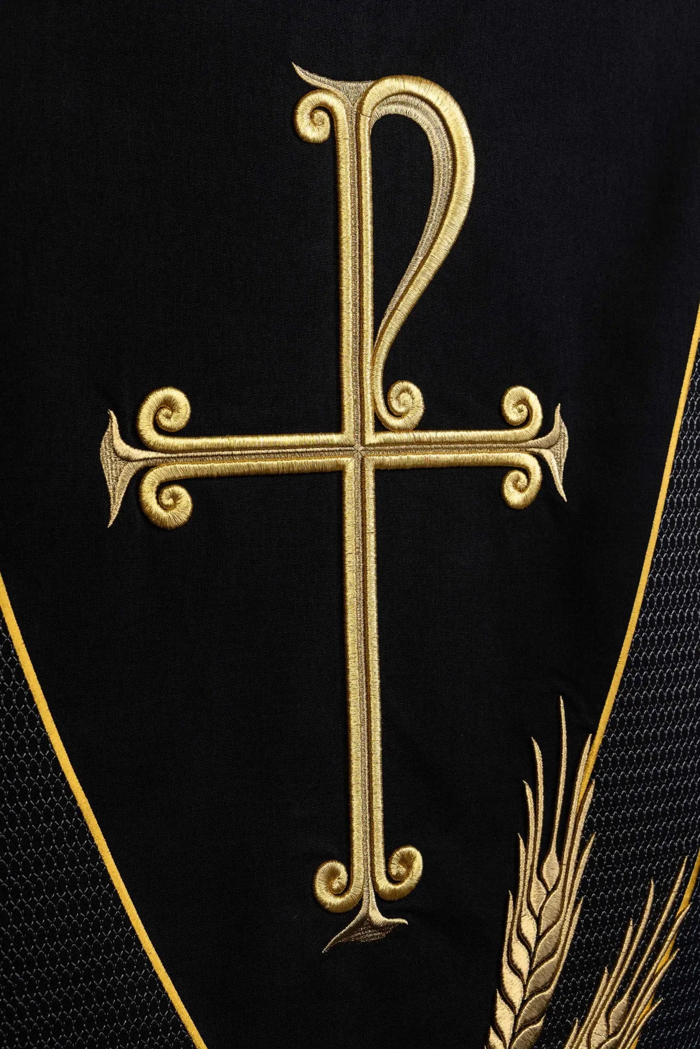 Black Lectern Cover with Chi-Rho and Wheat Sheaf Embroidery - HAFTINA ATELIER