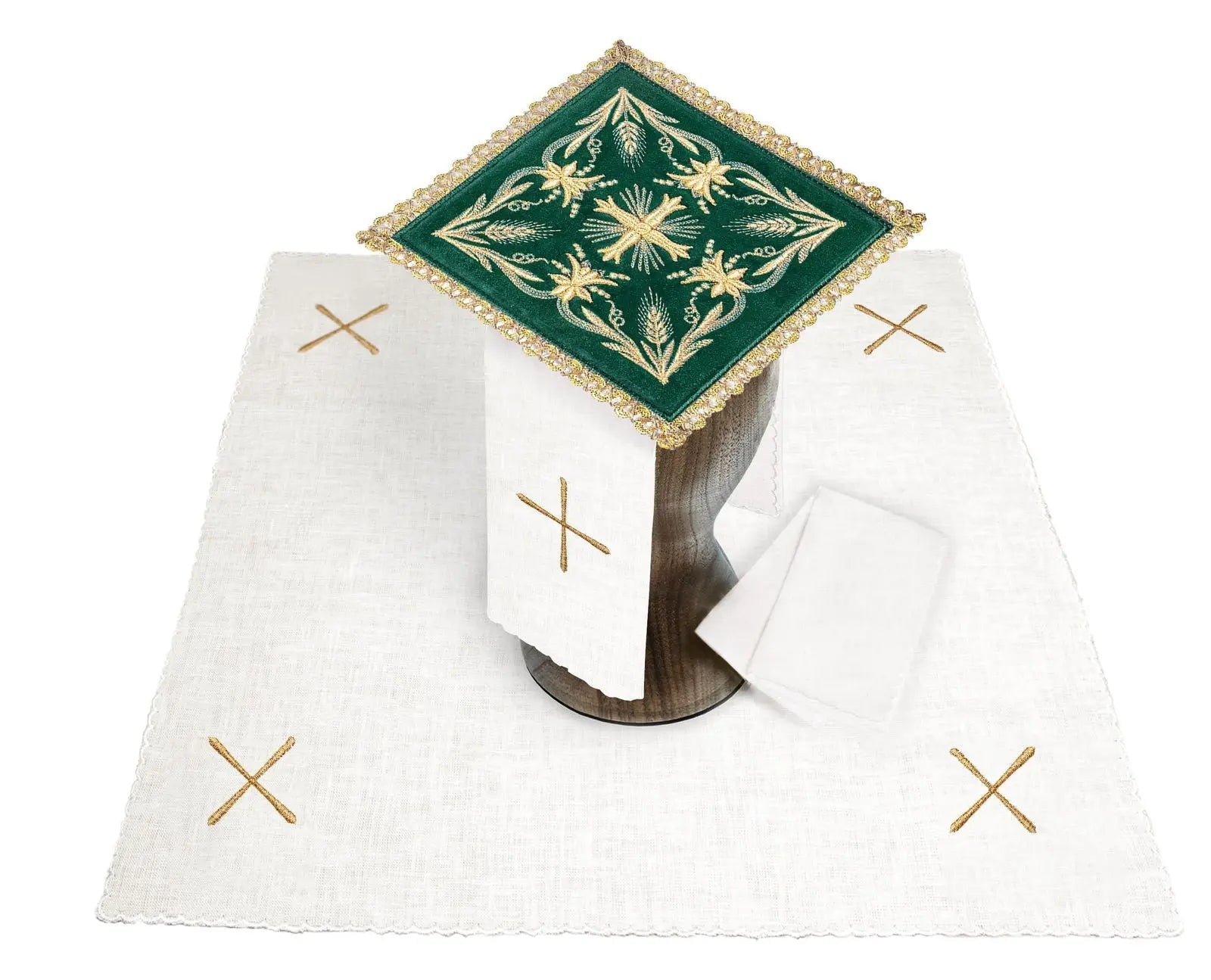 Chalice linen green velvet with cross - HAFTINA ATELIER