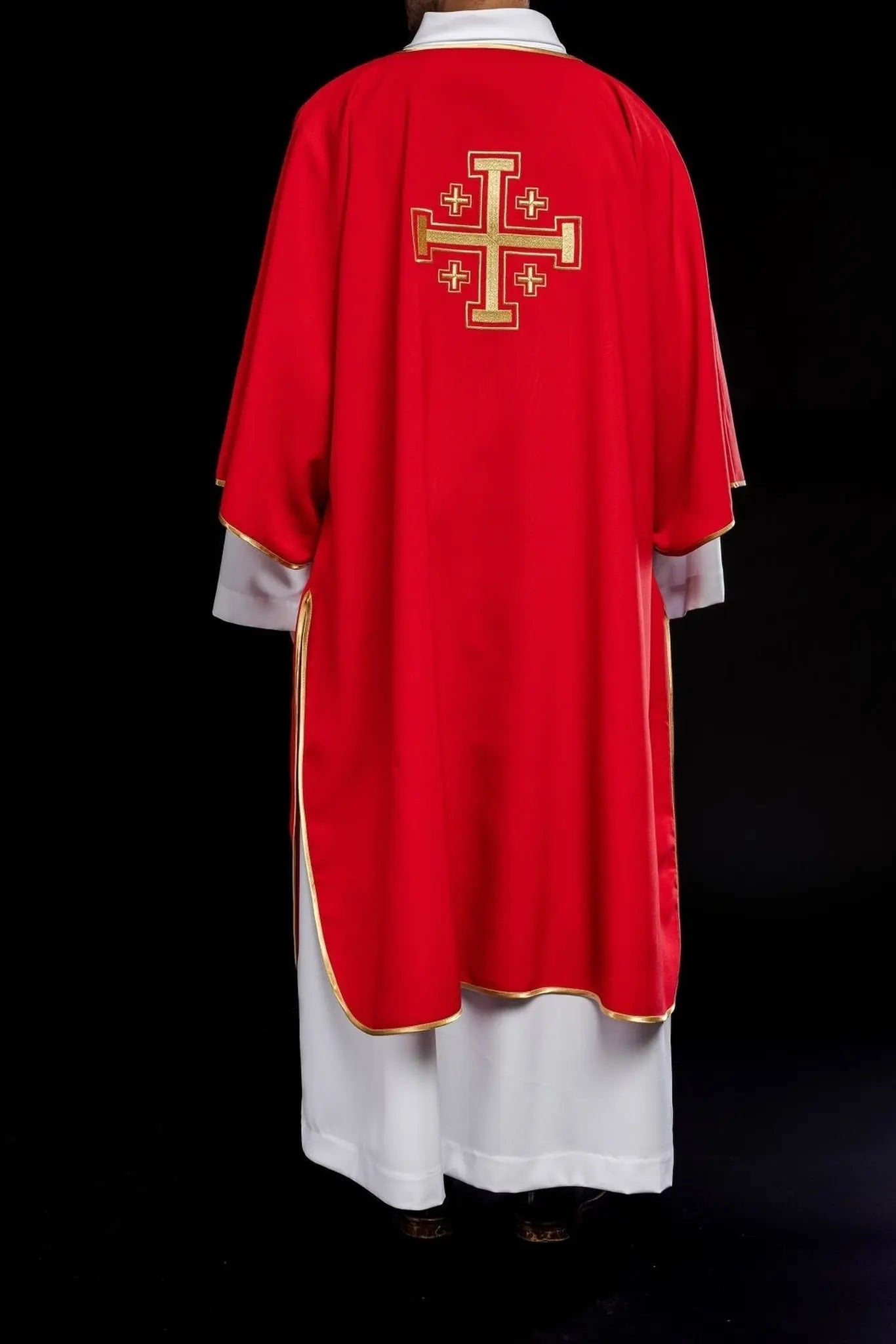 Red Dalmatia with embroidered gold crosses