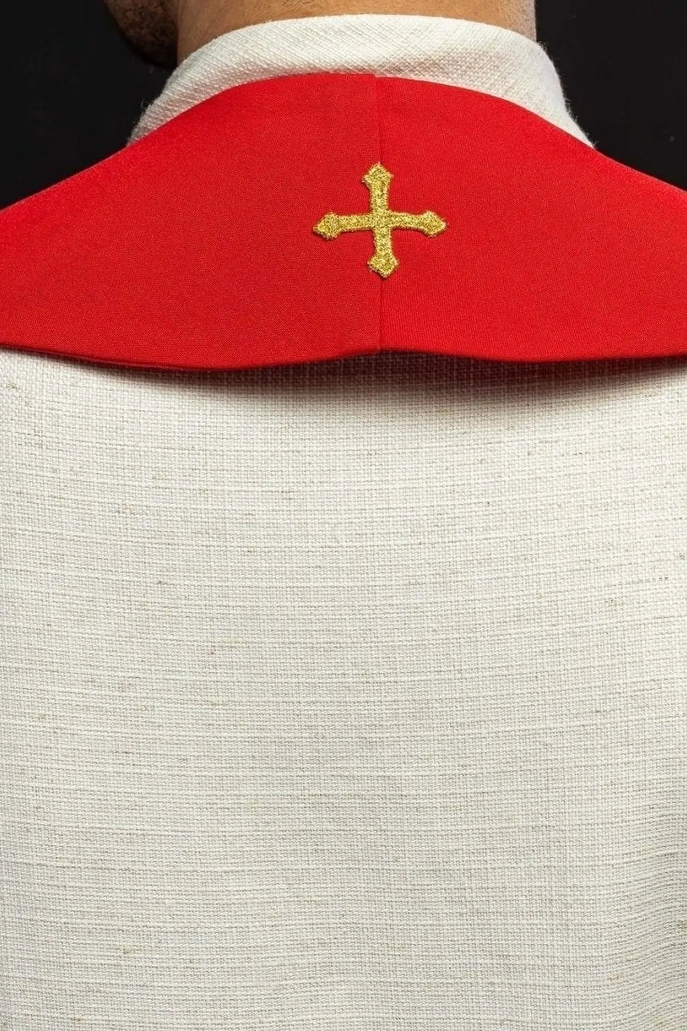 Red priestly stole with Chalice, Wheat, and Grapes embroidery