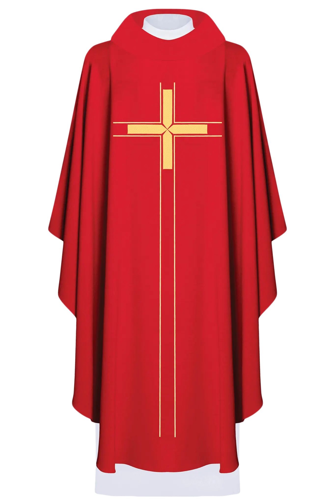 Red chasuble embroidered in minimalist design
