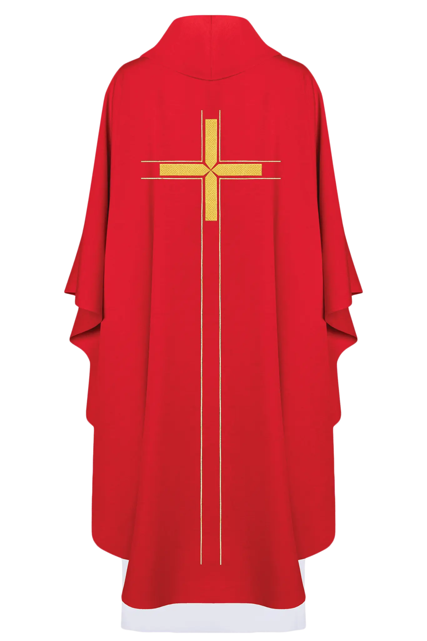 Red chasuble embroidered in minimalist design