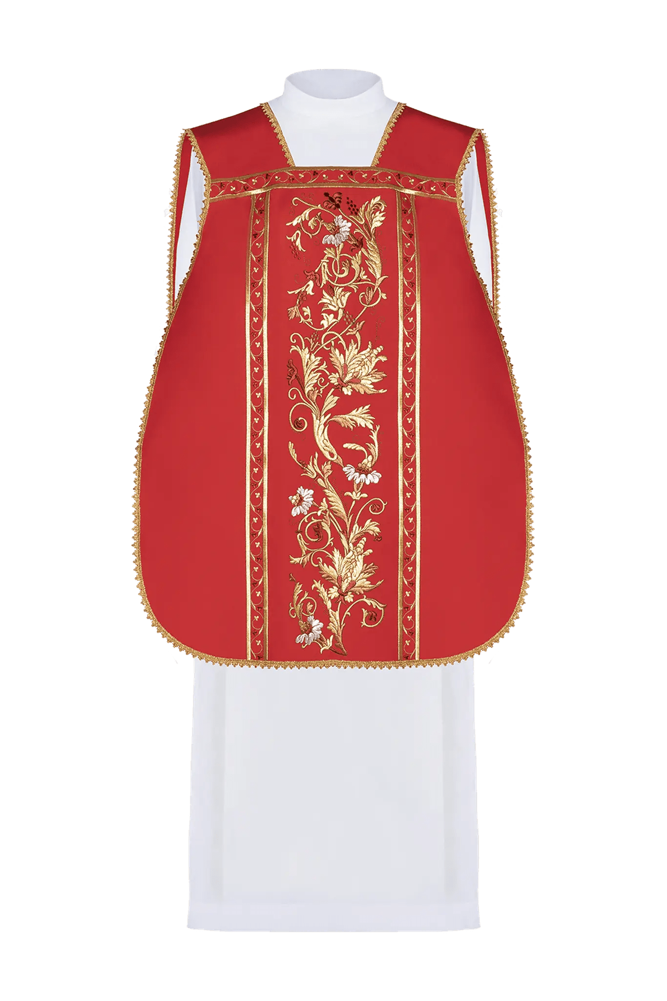 Chasuble romaine rouge brodée avec motif IHS