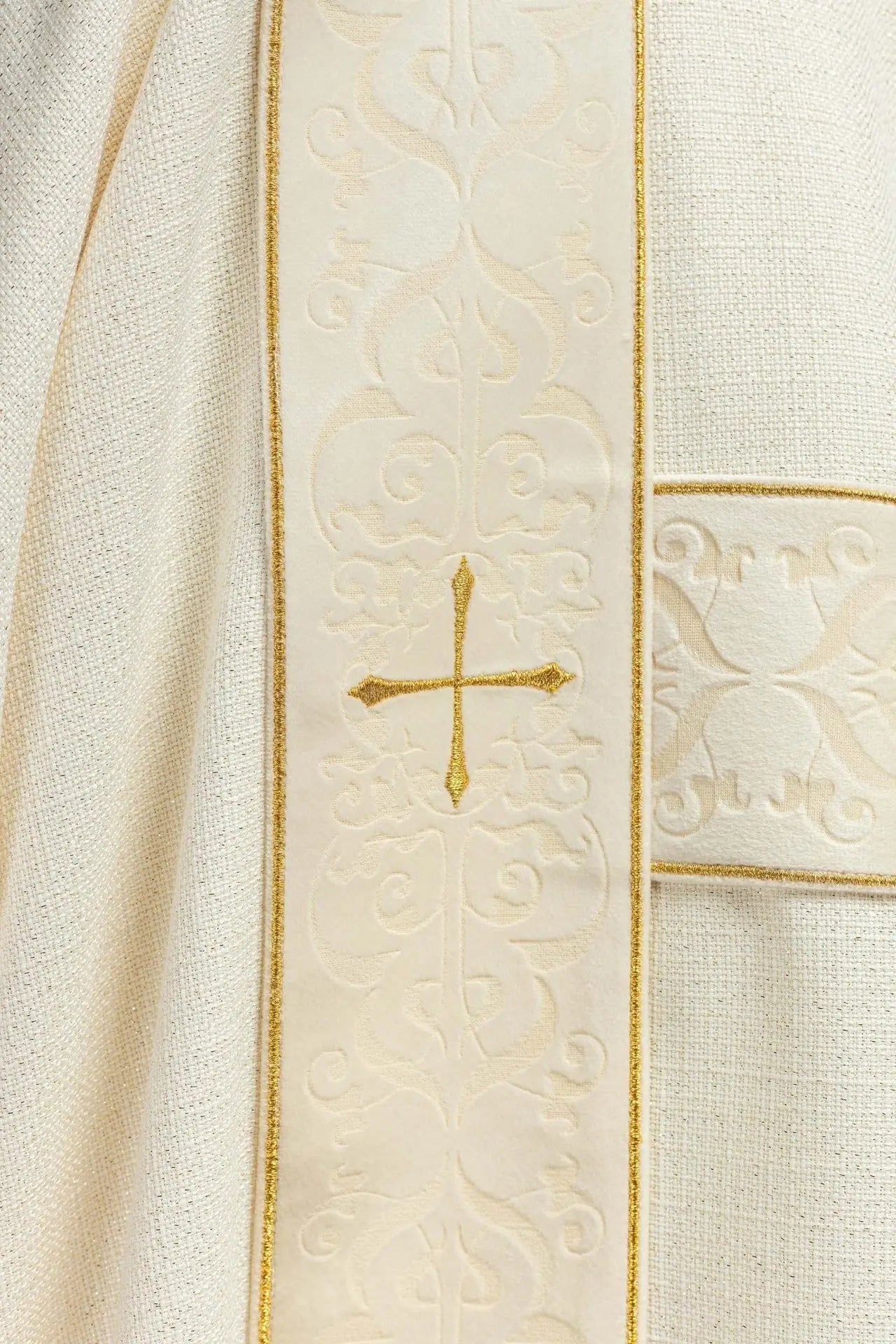 Ecru Dalmatic with Velvet Bands and Gold Embroidered Crosses