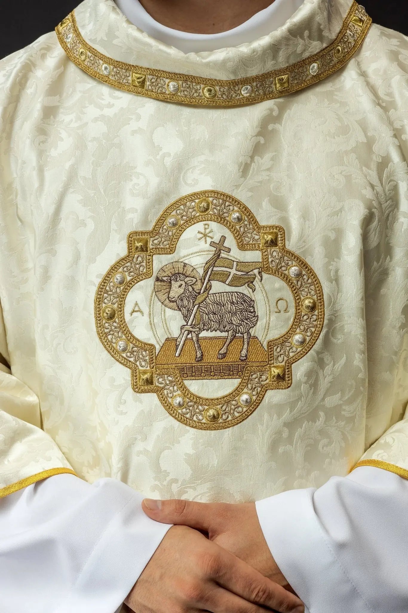 Dalmatic with Easter Lamb Embroidery on Decorative Fabric
