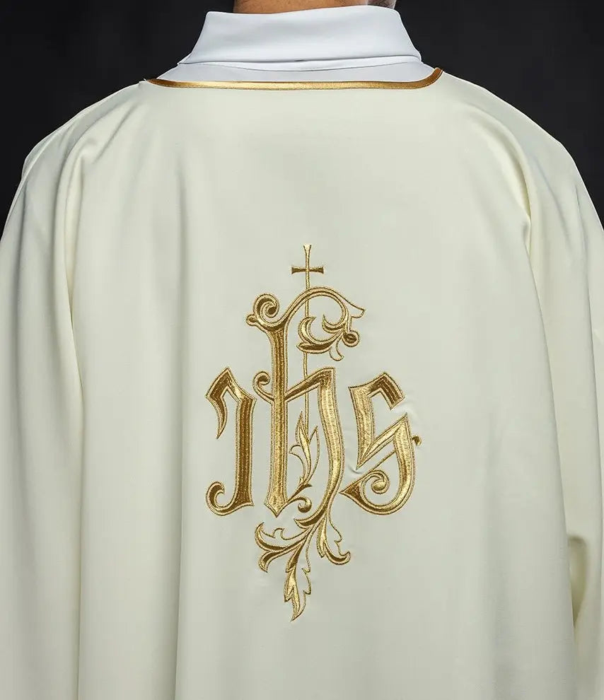 Dalmatics with IHS embroidery in ecru