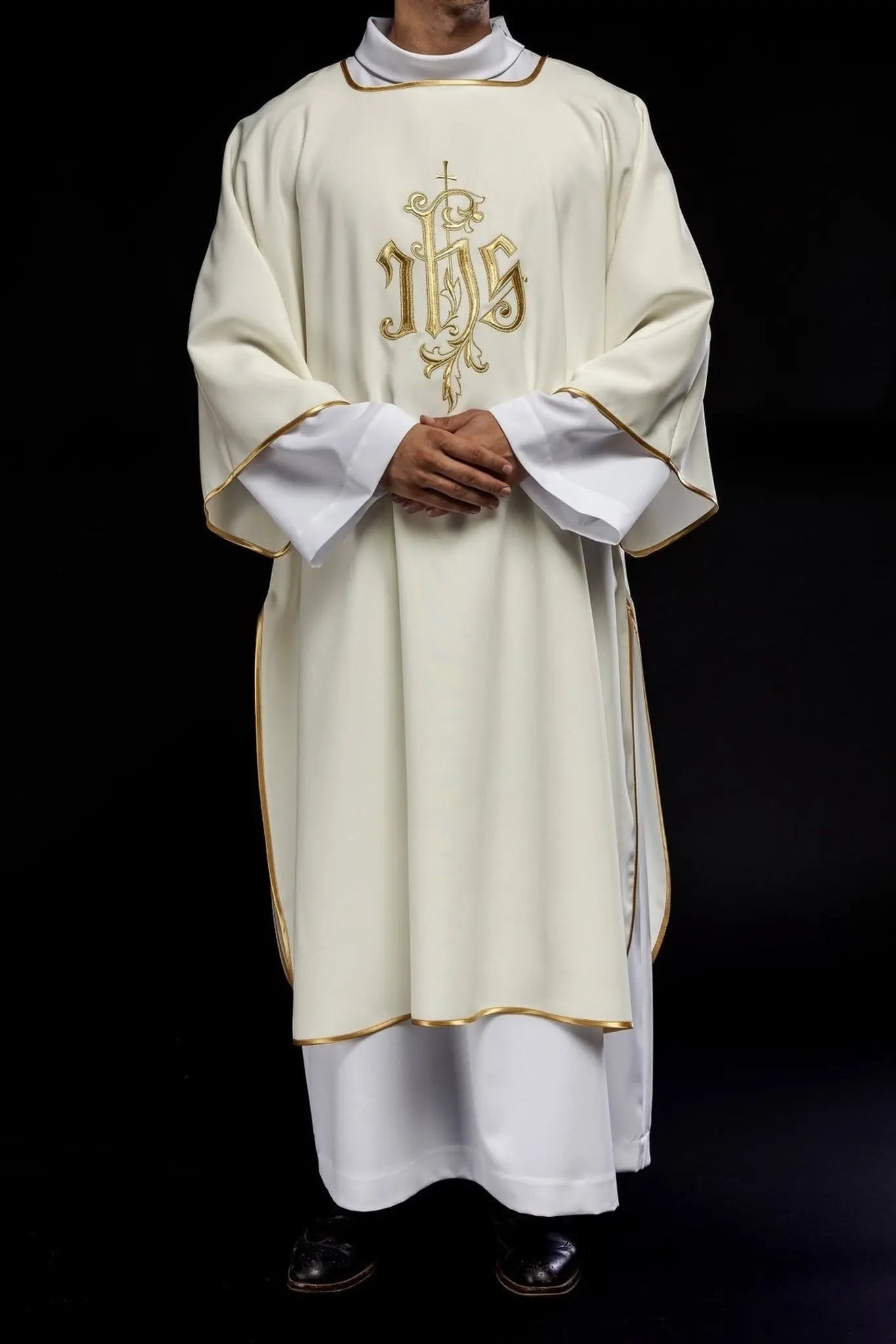 Dalmatics with IHS embroidery in ecru